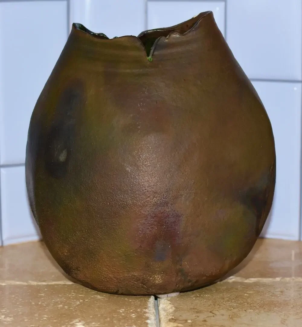 Raku Fired Studio Pottery Decorative Art Vessel Organic Modern Earthenware